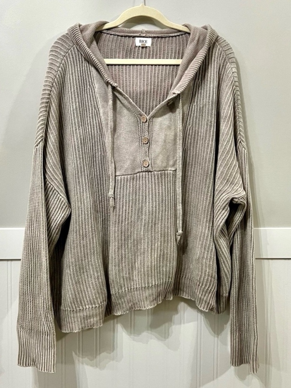 Buckle BKE 100% cotton hooded Henley sweater ribbed knit size XL
